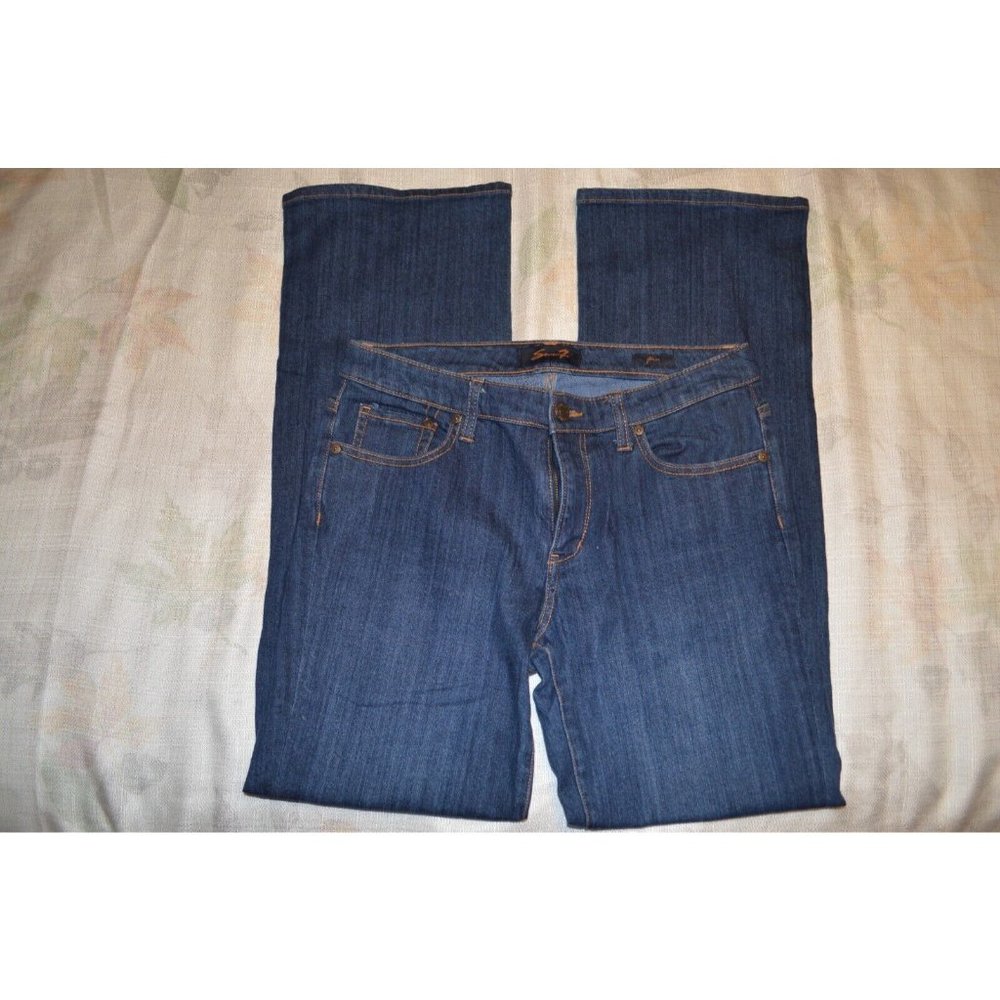Seven7 Flare Leg Med Rise Jeans Women's Size 8 Blue Cotton Blend Dark Wash (d)